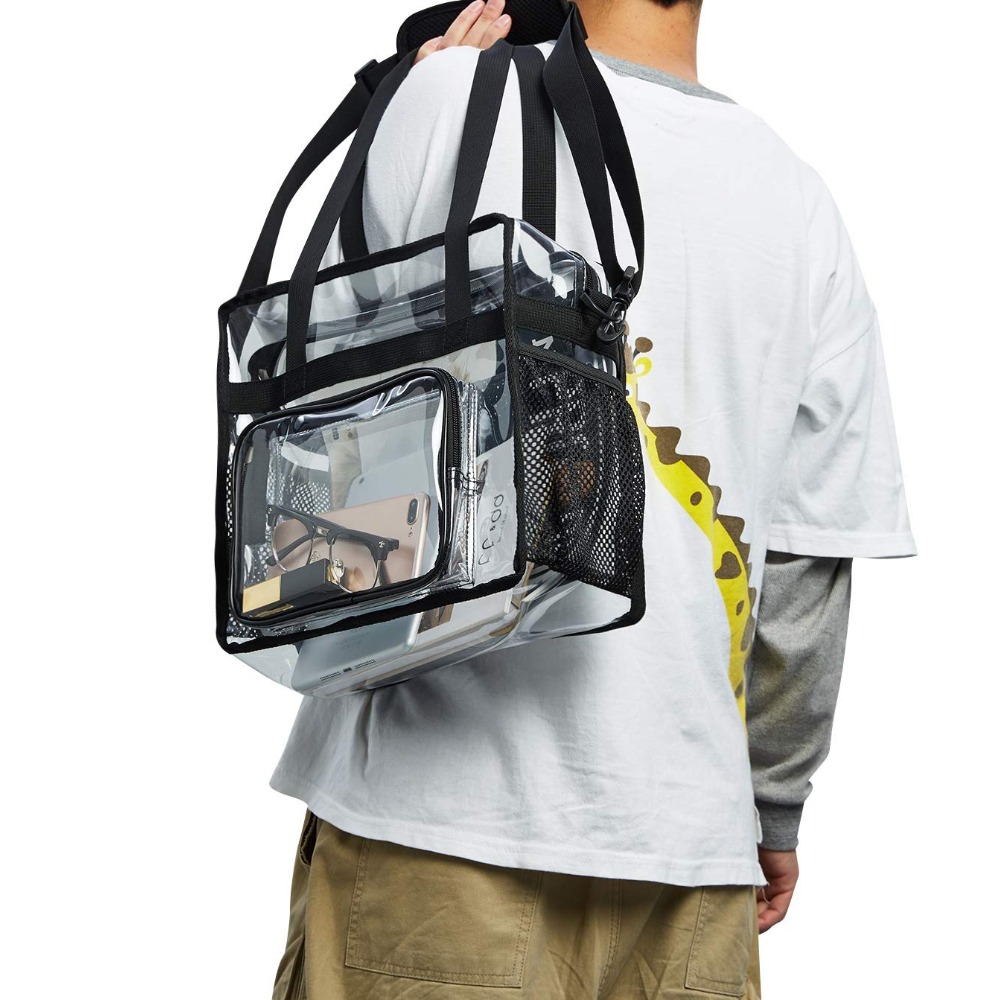 투명한 소재의 튼튼한 토트백, 지퍼가 달린 포켓이 있어 - Heavy Equipment Bucket 리뷰 및 가격